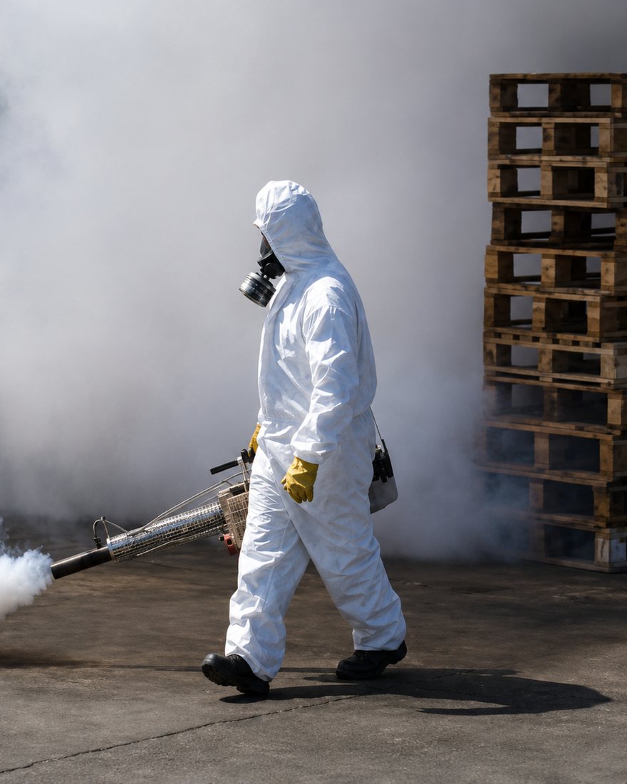 Técnico de Fumiactiva 24 aplicando termonebulización